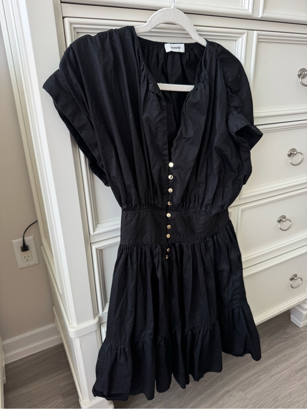 Sandro Black Short Sleeve Button-Front Mini Dress